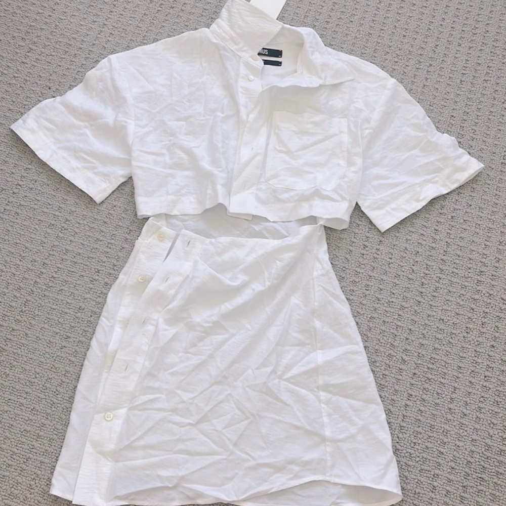 NWT Jacquemus La Robe Arles Poplin White Short Sleeve Button Shirt Mini Dress - Picture 9 of 13